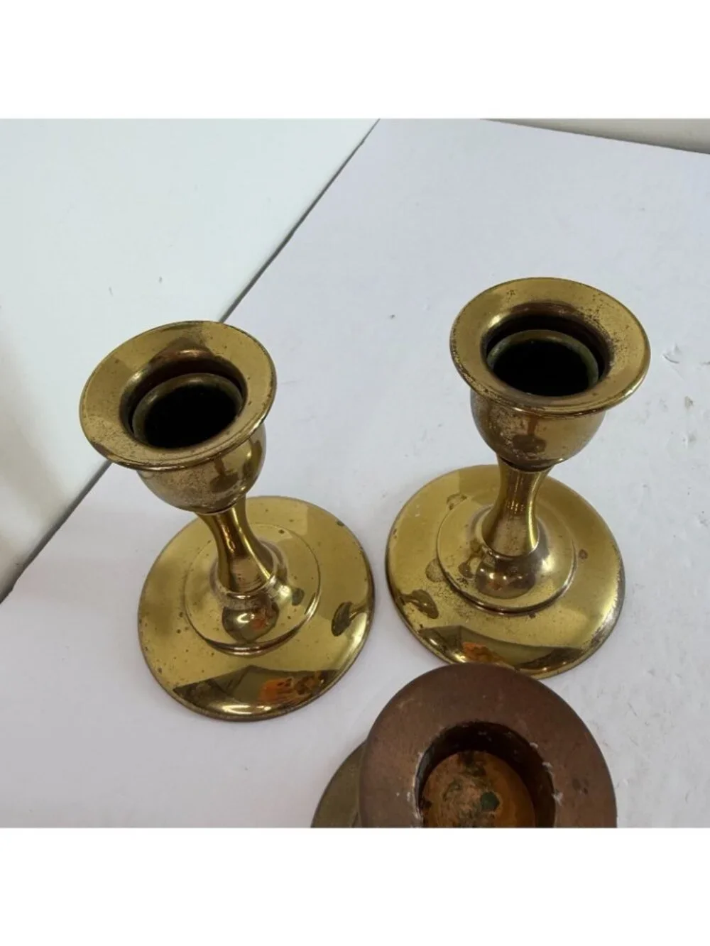 Vintage Brass Candlestick Holders Set of 3 Mixed Brass India Mid-Century Style